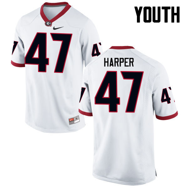 Youth Georgia Bulldogs #47 Daniel Harper College Football Jerseys-White